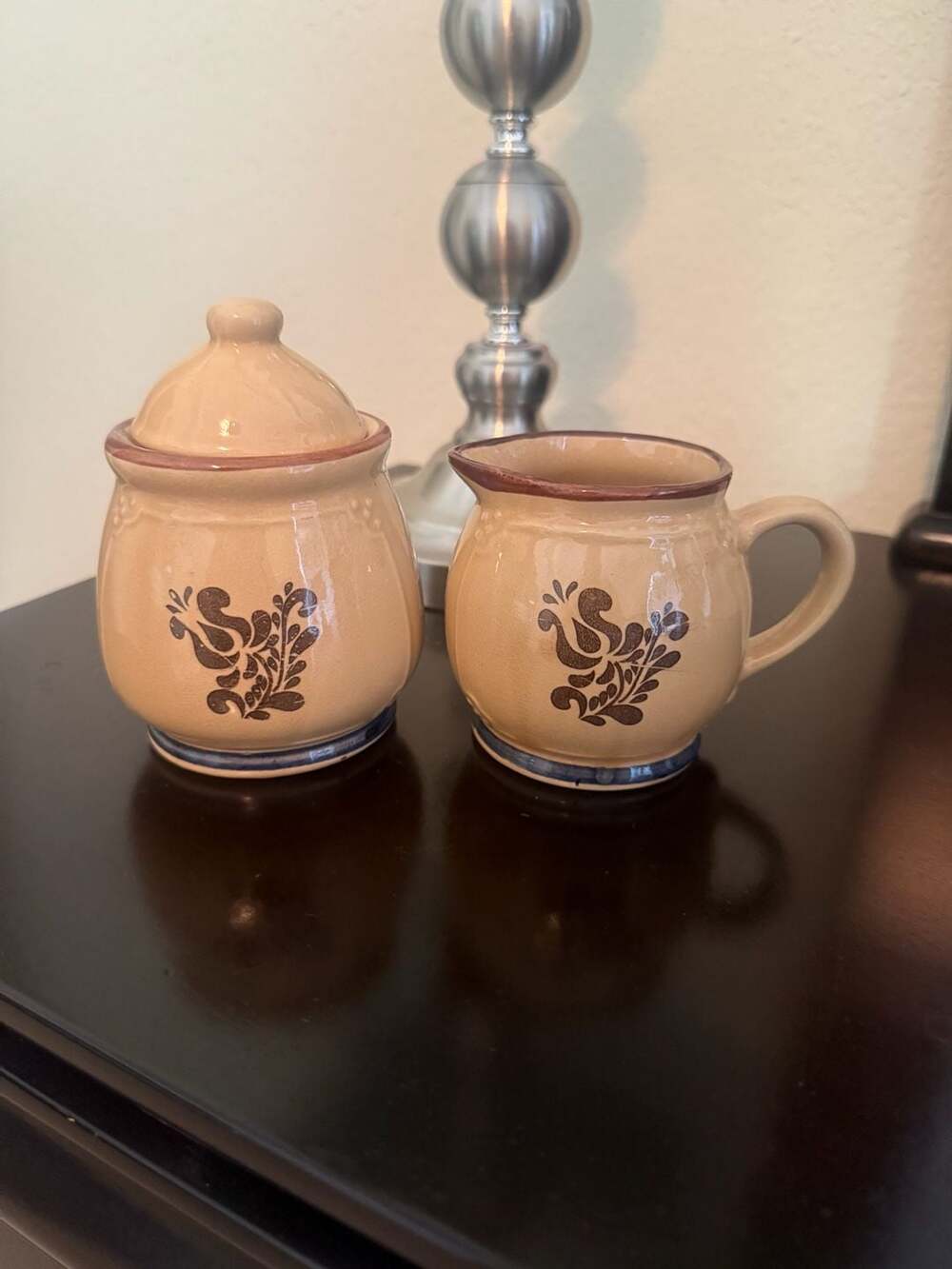 Pfaltzgraff Folk Art Sugar Bowl and Creamer Set